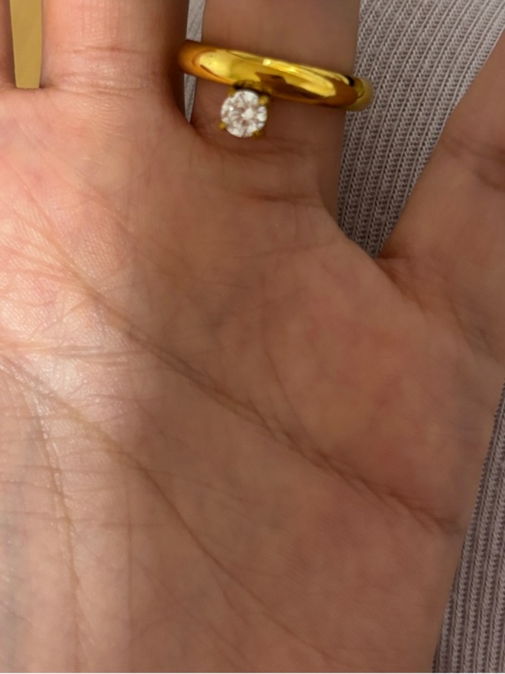 Gold Ring with Solitaire Crystal Accent - Women Jewelry